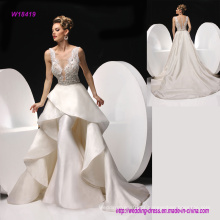 Cetim de seda de glamour de Hollywood adornado com deslumbrante Jeweled Beading vestido de noiva com trem de comprimento de capela